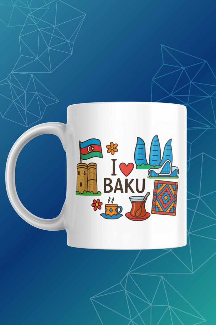 Bakü Manzaralı I Love Baku Tasarımlı Kupa Bardak - Azerbaycan Hediyelik - Görsel 2