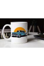 Mavi Klasik Araba Temalı Beyaz Porselen Kupa 001 Tfa-004