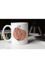 Soyut Tasarım Çiçek Temalı Beyaz Porselen Kupa- 002 Tfspr-30