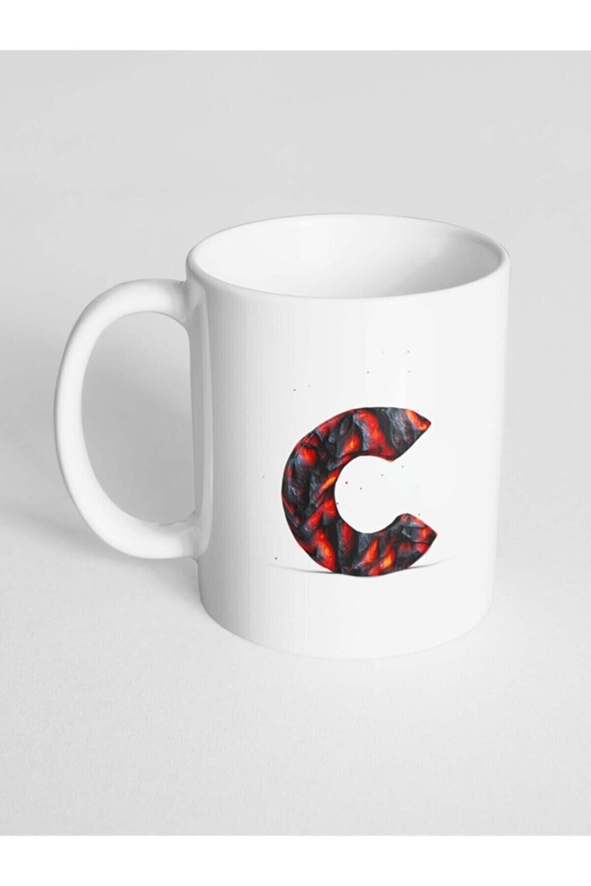 1_org_zoom-1053.jpg C Harfi Baskılı Kor Alevli Desenli Dekoratif - Baş Harf Baskılı Kupa Bardak - Görsel 1