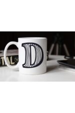 Siyah Beyaz Çizgili D Harfli Porselen Kupa Tfsbh-005