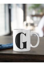 G Harfi Siyah Baskılı Kupa Beyaz Porselen