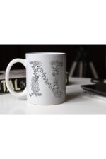 Özel Tasarım Siyah Beyaz Çiçekli N Harfi Baskılı Porselen Kupa Tfs