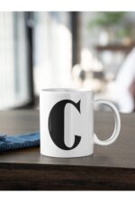 C Harfi Siyah Baskılı Kupa Beyaz Porselen
