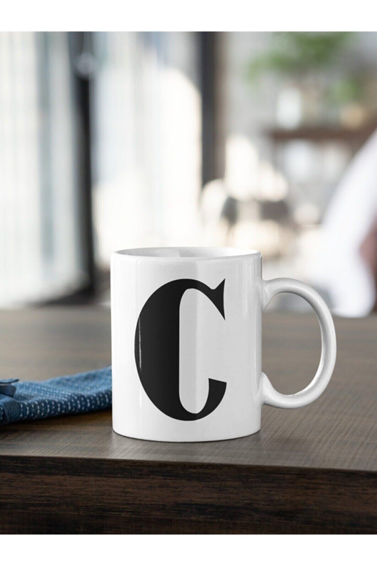1_org_zoom-1132.jpg C Harfi Siyah Baskılı Kupa Beyaz Porselen - Görsel 1