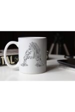 Özel Tasarım Siyah-beyaz Çiçekli A Harfi Baskılı Porselen Kupa Tfs