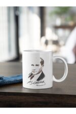 Renkli Imzalı Atatürk Silüeti Baskılı Kupa