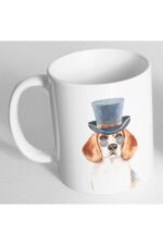 Gözlüklü Şapkalı Sevimli Köpek Resim Baskılı Kupa Bardak