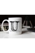 Özel Çizim U Harfli Porselen Kupa Tfshr-24