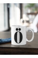Ö Harfi Siyah Baskılı Kupa Beyaz Porselen