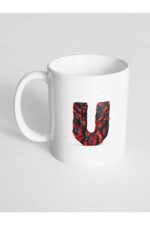 U Harfi Baskılı Kor Alevli Desenli Dekoratif - Baş Harf Baskılı Kupa Bardak