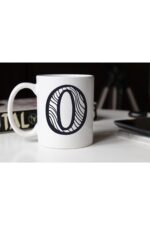 Siyah Beyaz Çizgili O Harfli Porselen Kupa Tfsbh-017