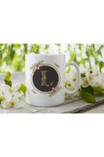 Çiçek Çerçeveli L Harfli Porselen Kupa Tfscb-014