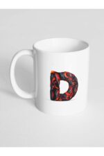 D Harfi Baskılı Kor Alevli Desenli Dekoratif - Baş Harf Baskılı Kupa Bardak