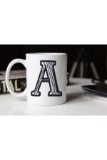 Siyah Beyaz Çizgili A Harfli Porselen Kupa Tfsbh-001