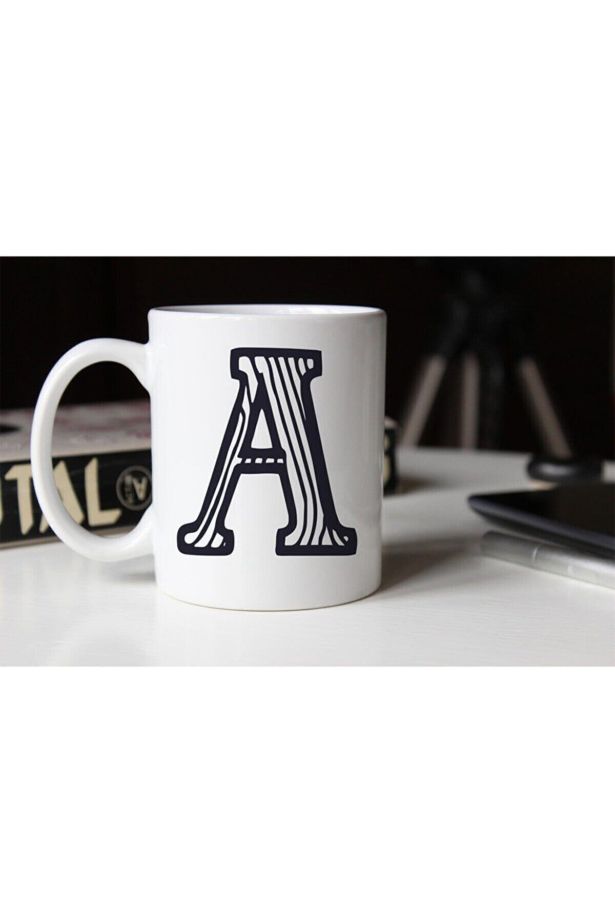 1_org_zoom-1291.jpg Siyah Beyaz Çizgili A Harfli Porselen Kupa Tfsbh-001 - Görsel 1