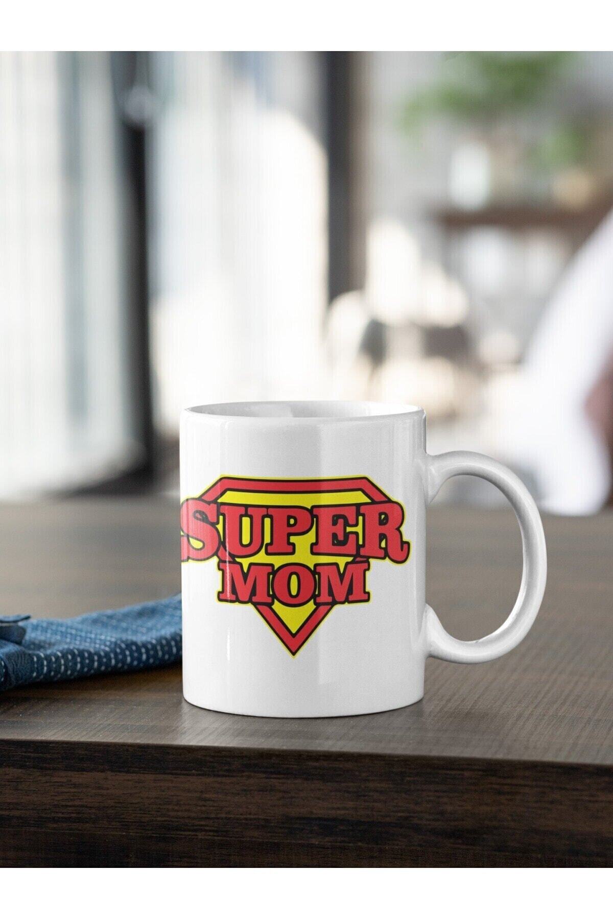 1_org_zoom-1306.jpg Süper Mom Anne Yazı Baskılı Kupa Beyaz - Görsel 1