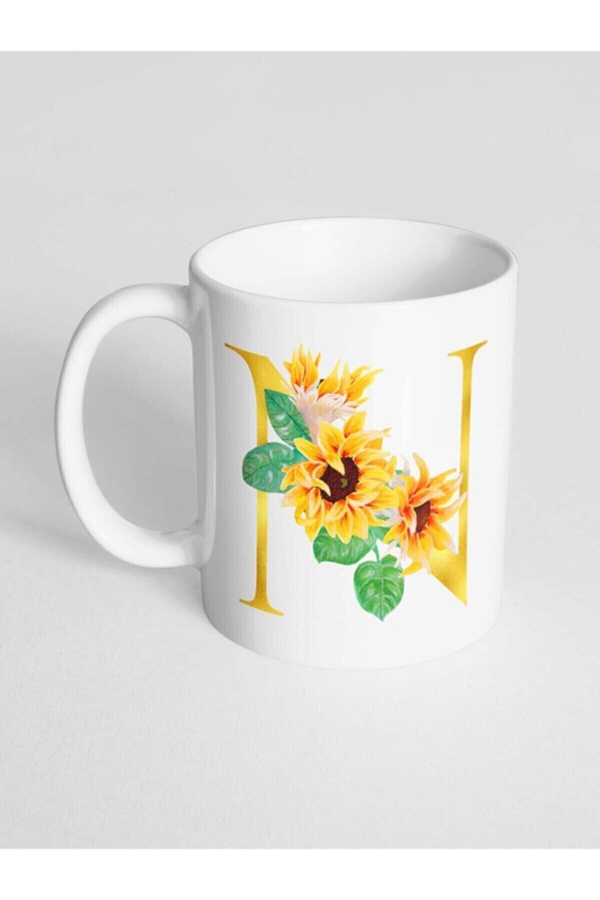 1_org_zoom-1358.jpg N Harfi Baskılı Çiçek Desenli Dekoratif - Baş Harf Baskılı Kupa Bardak - Görsel 1