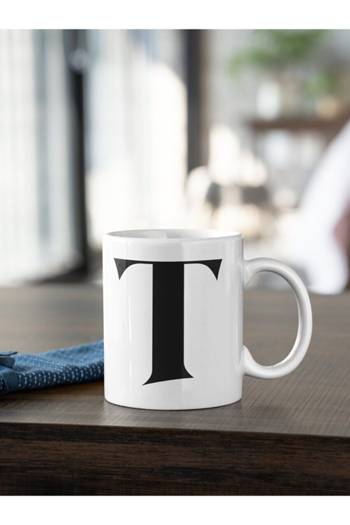 1_org_zoom-1364.jpg T Harfi Siyah Baskılı Kupa Beyaz Porselen - Görsel 1