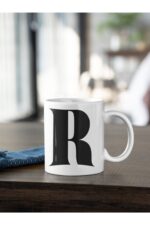 R Harfi Siyah Baskılı Kupa Beyaz