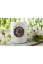 Çiçek Çerçeveli Ç Harfli Porselen Kupa Tfscb-004
