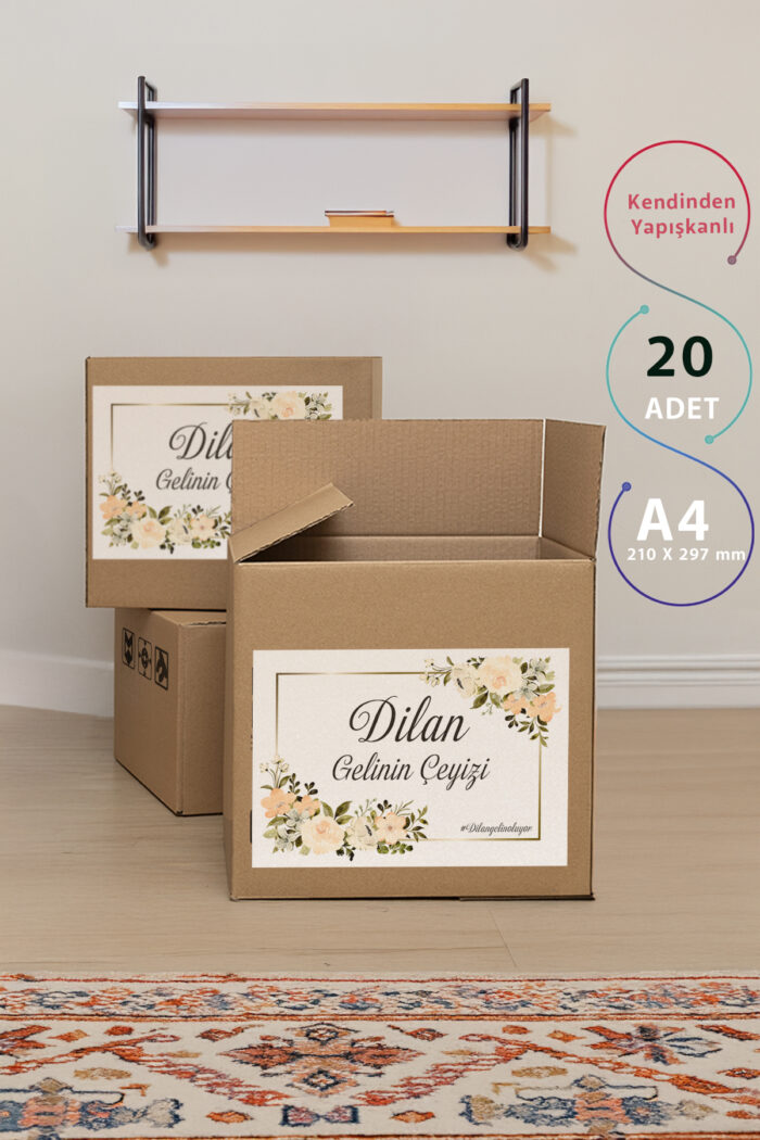 Çeyiz Kutusu İçin Şık Çiçekli  Etiket Seti - 20'li - Görsel 3