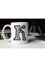 Siyah Beyaz Çizgili K Harfli Porselen Kupa Tfsbh-013