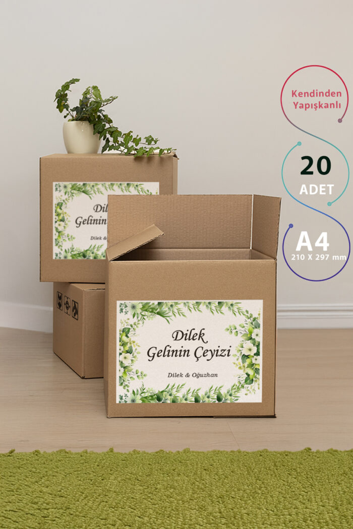 Çeyiz Etiketi   20'li Yeşil Çiçek Desenli Etiket - Görsel 2