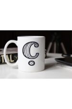 Siyah Beyaz Çizgili Ç Harfli Porselen Kupa Tfsbh-004