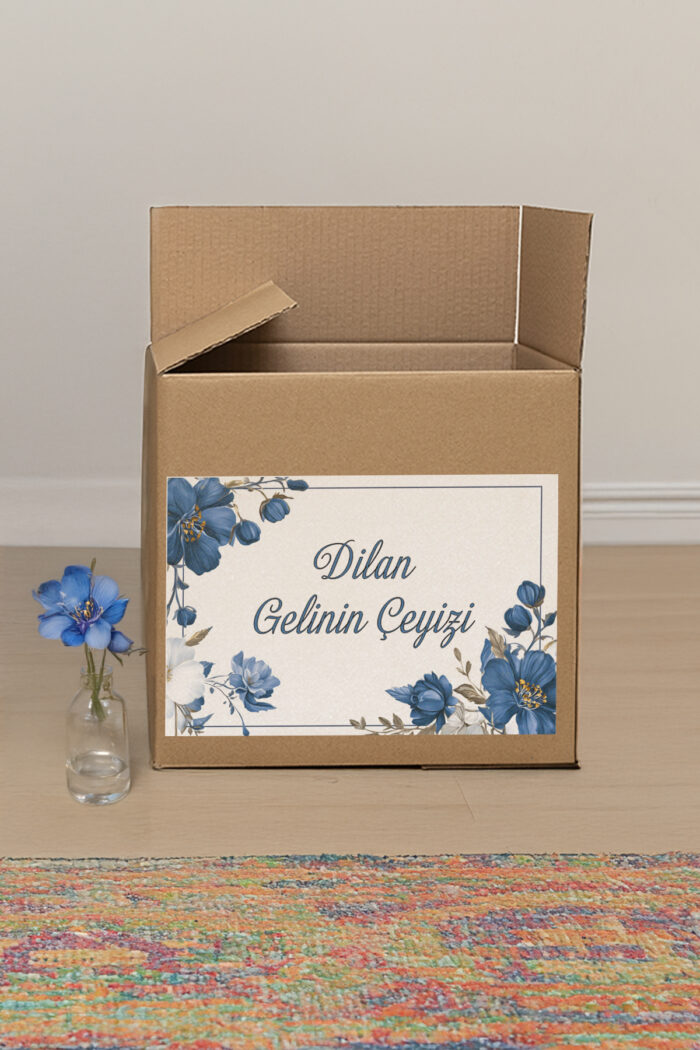 Çeyiz Kutusu Etiketi 20'li Mavi Çiçekli Etiket - Görsel 2