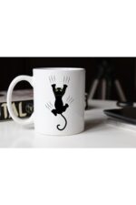 Tırmalayan Kara Kedi Temalı Beyaz Porselen Kupa Tfspr-18