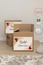 Kırmızı Gül ve Pampas Desenli Çeyiz Etiketi