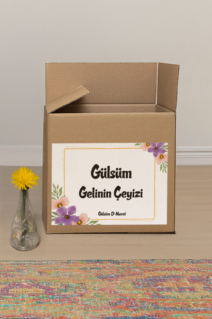 Mor ve Pembe Çiçek Desenli Çeyiz Etiketi - 20 Adet - Görsel 2