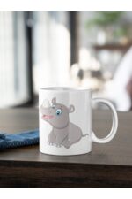 Sevimli Bebek Gergedan Baskılı Kupa Beyaz