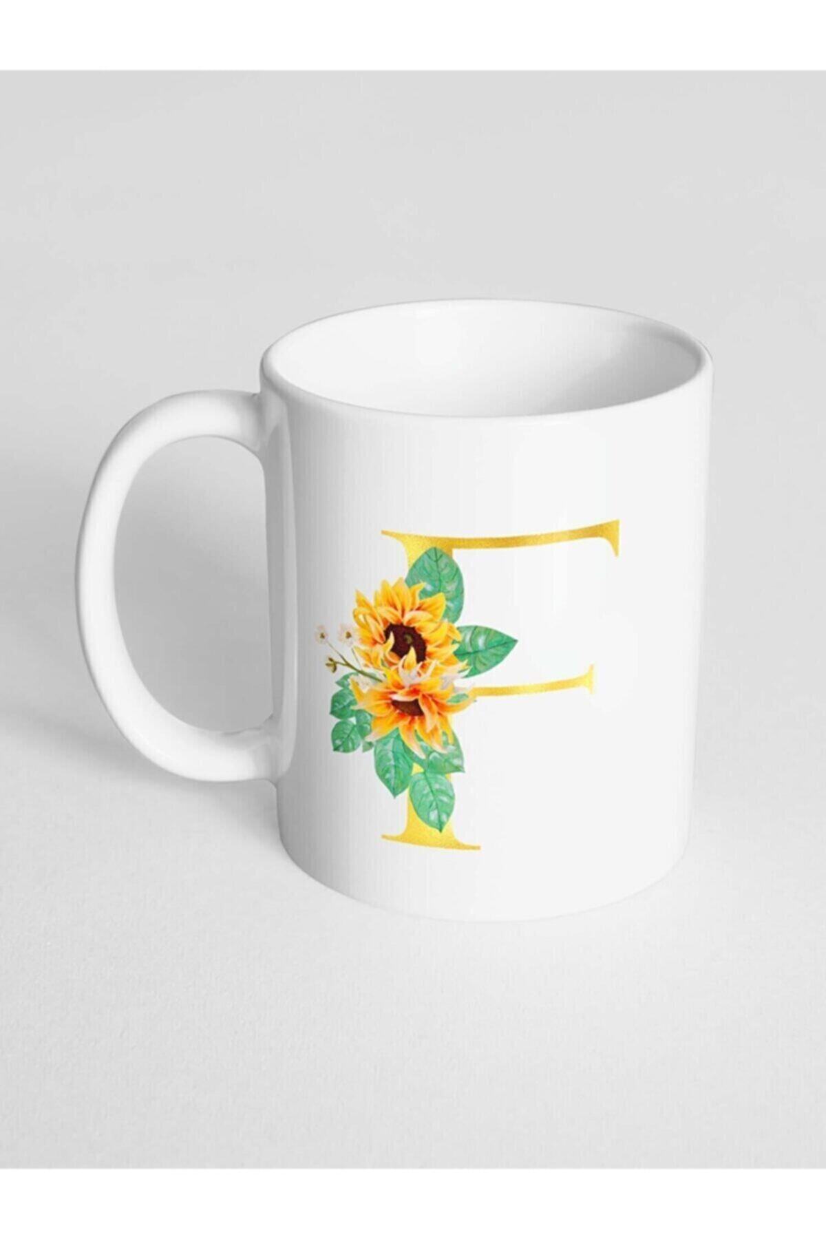 1_org_zoom-1569.jpg F Harfi Baskılı Çiçek Desenli Dekoratif - Baş Harf Baskılı Kupa Bardak - Görsel 1