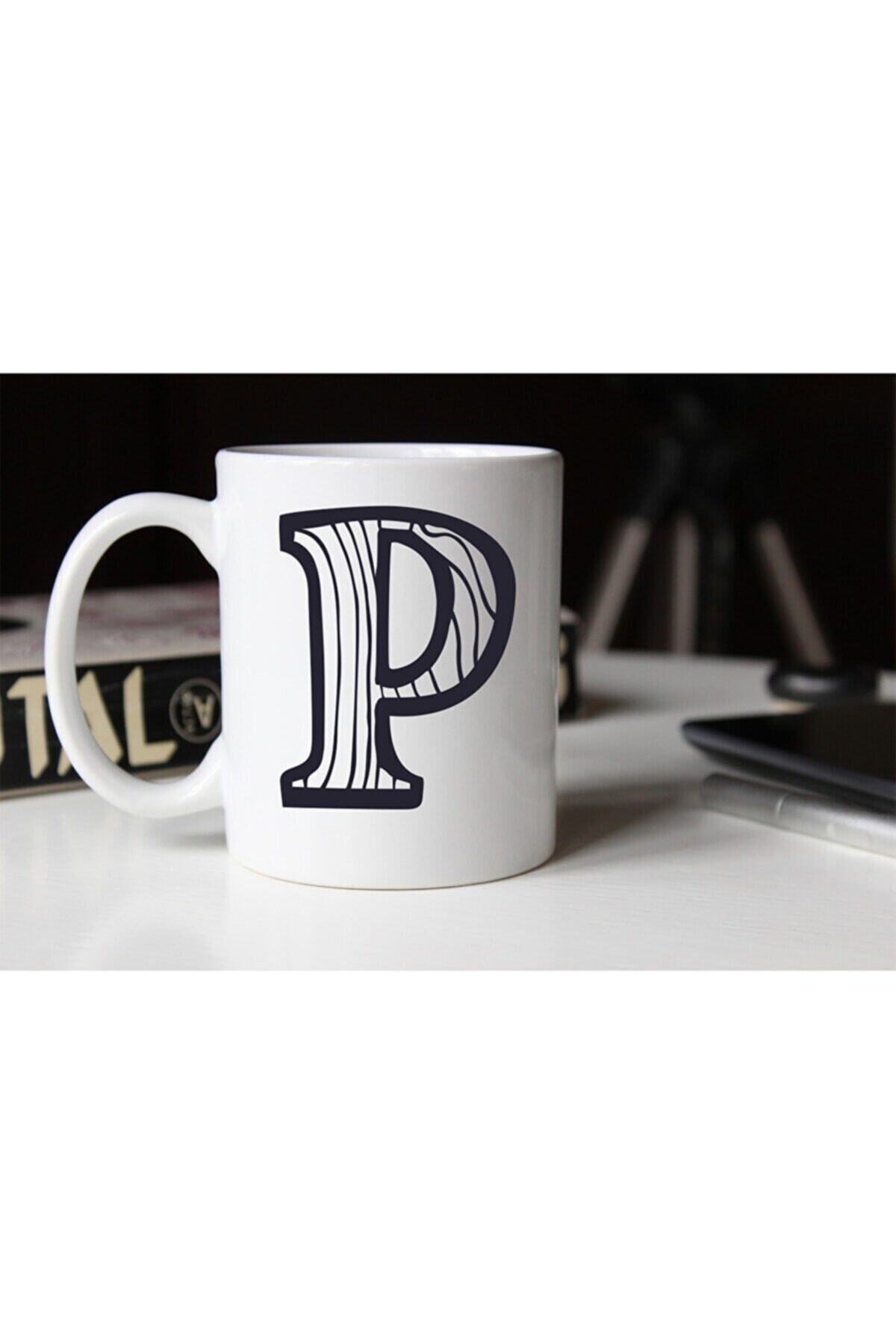 1_org_zoom-1577.jpg Siyah Beyaz Çizgili P Harfli Porselen Kupa Tfsbh-019 - Görsel 1