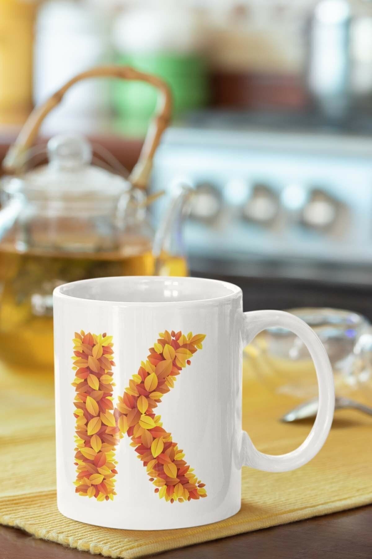 1_org_zoom-1605.jpg Beyaz Sarı Yapraklı K Harfi Baskılı Porselen Kupa - Görsel 1