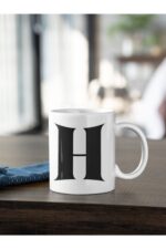 H Harfi Siyah Baskılı Kupa Beyaz Porselen