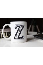 Siyah Beyaz Çizgili Z Harfli Porselen Kupa Tfsbh-028