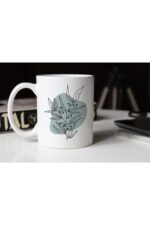 Soyut Tasarım Çiçek Temalı Beyaz Porselen Kupa- 004 Tfspr-32