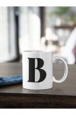 B Harfi Siyah Baskılı Kupa Beyaz Porselen