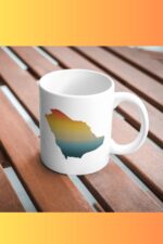 Suudi Arabistan Retro Gün Batımı Haritası Temalı Porselen Kupa