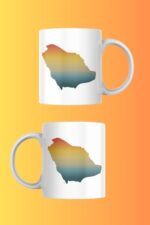 Suudi Arabistan Retro Gün Batımı Haritası Temalı Porselen Kupa - Görsel 2