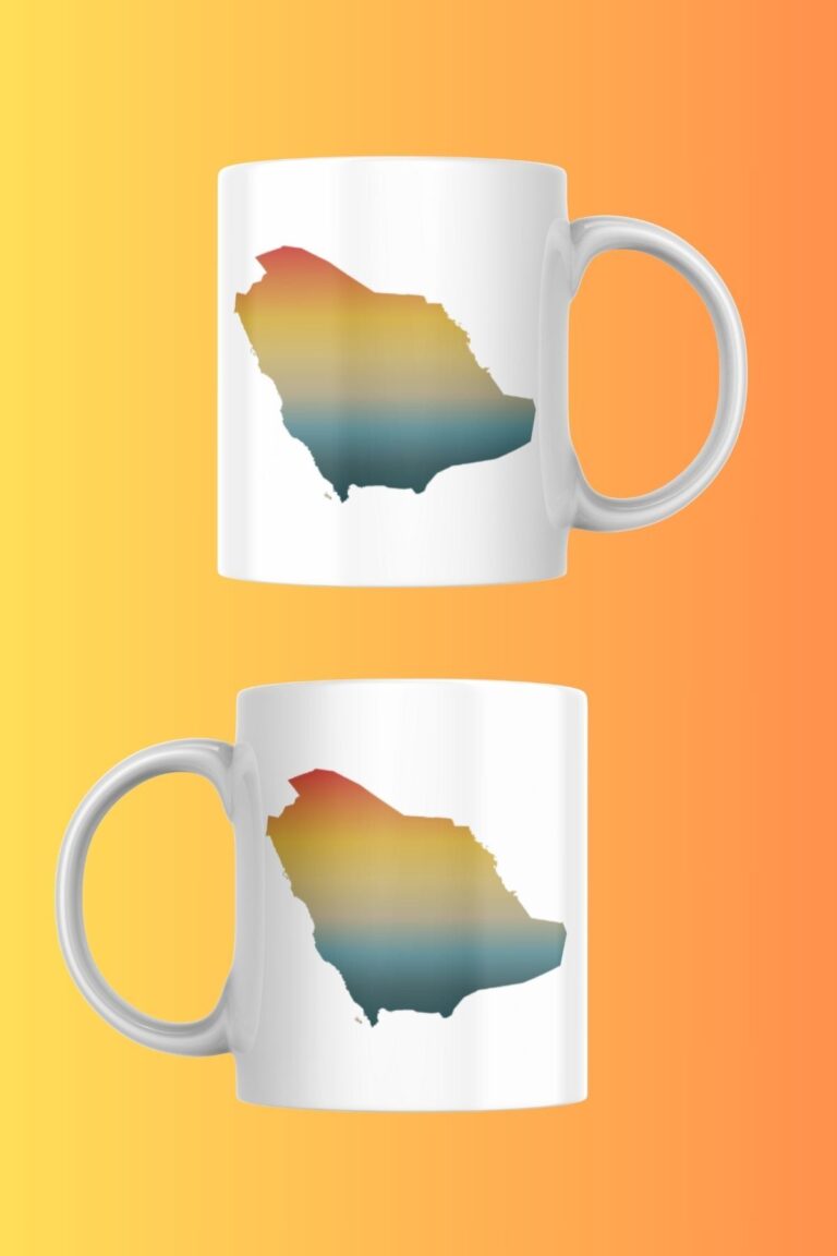 Suudi Arabistan Retro Gün Batımı Haritası Temalı Porselen Kupa - Görsel 2