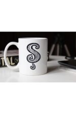 Siyah Beyaz Çizgili Ş Harfli Porselen Kupa Tfsbh-022