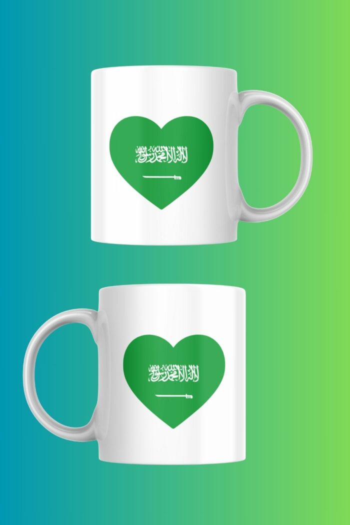 Suudi Arabistan Kalp Şeklinde Bayrak Temalı Porselen Kupa - Görsel 2