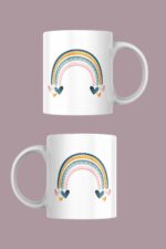 Boho Tarzı Tasarlanmış Gökkuşağı Temalı Porselen Kupa - Görsel 2