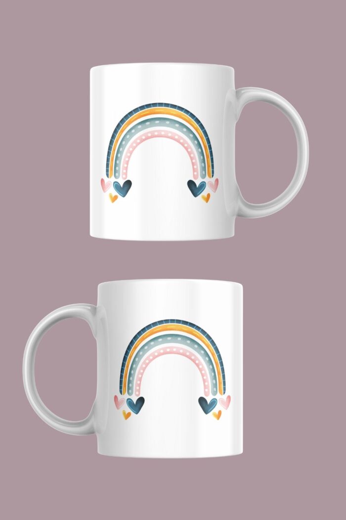 Boho Tarzı Tasarlanmış Gökkuşağı Temalı Porselen Kupa - Görsel 2