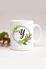 Y Harfli Yaprak Çerçeveli Baskılı Kupa Bardak