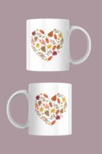 Sonbaharın Büyüsünü Yansıtan Yaprak Kalp Temalı Porselen Kupa - Görsel 2